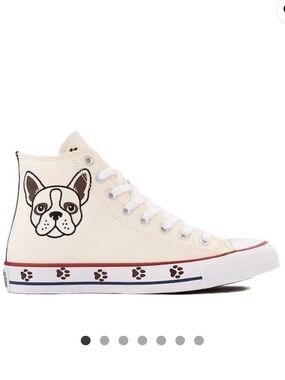 Men's Cream High-Top Canvas Sneakers with Dog Face and Paw-Print Trim